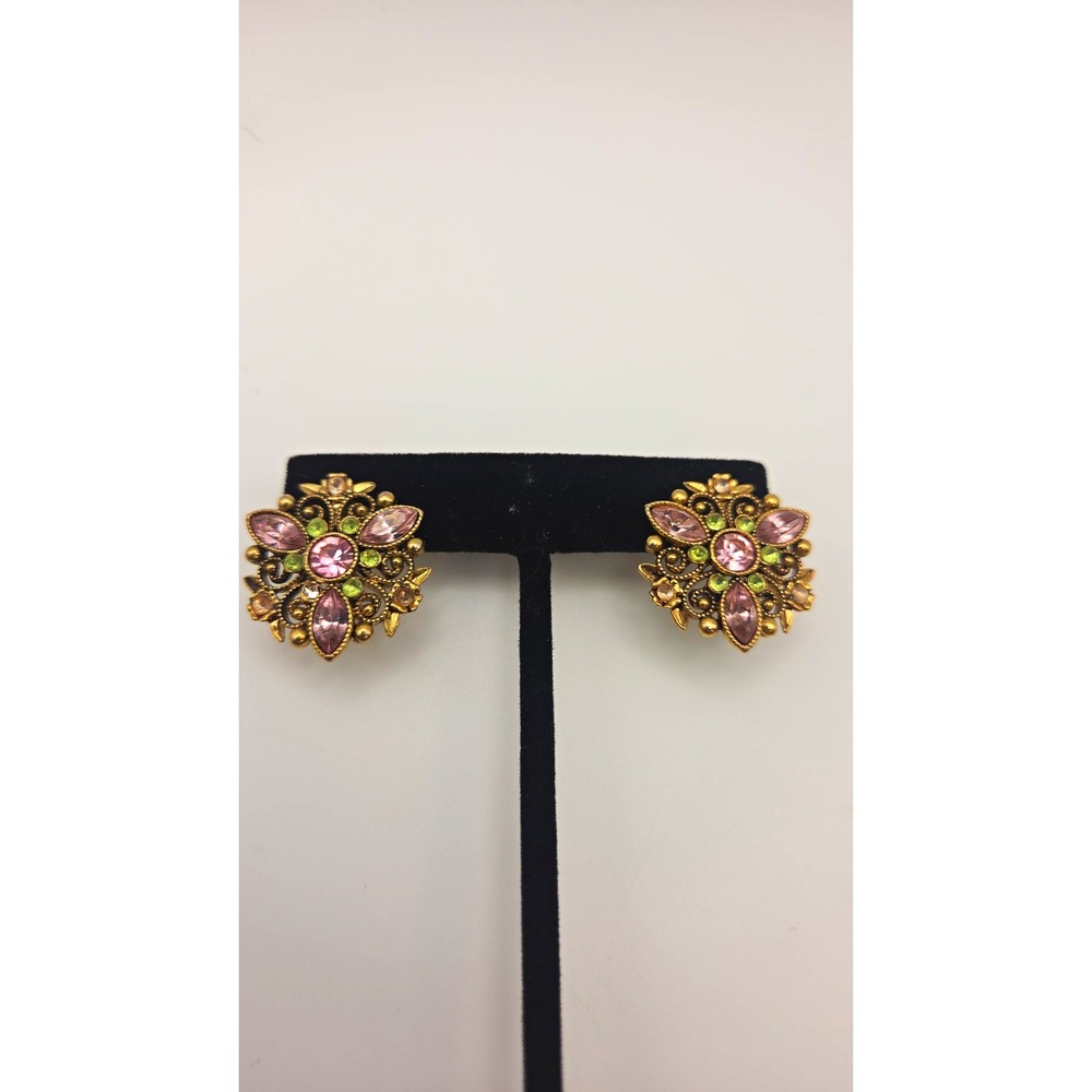 Vintage avon peridot  and rose rhinestone pierced earrings